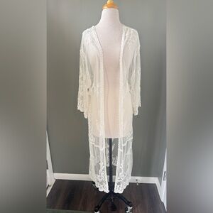 Chance Sheer White Lace Duster Kimono. Sz 1x-3x